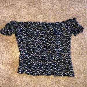 Off the Shoulder Cropped Patterned Stretchy Top